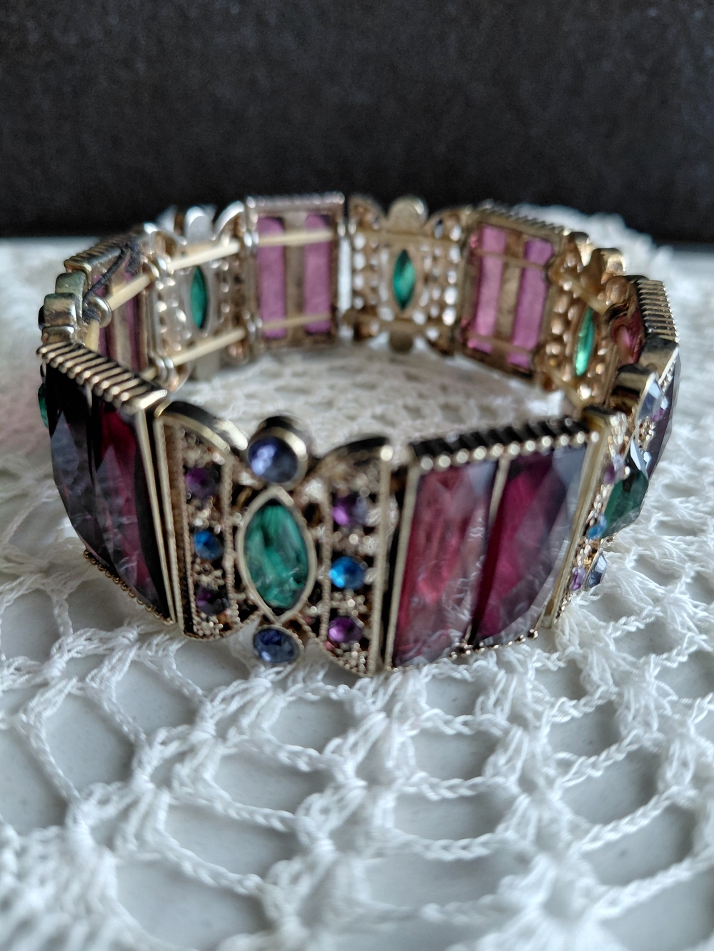 Multi-Color Gemstone Stretch Bracelet - Gold-Tone